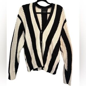 PacSun Oversize v-neck Striped Knit Cardigan- Cotton blend